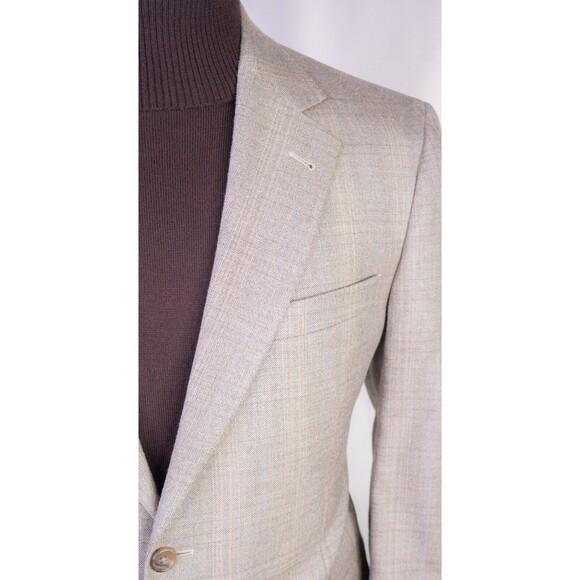Jos A Bank Blazer Sz 40S Plaid Beige Sports Coat Suit Jacket Wool/Silk EUC - Picture 4 of 13